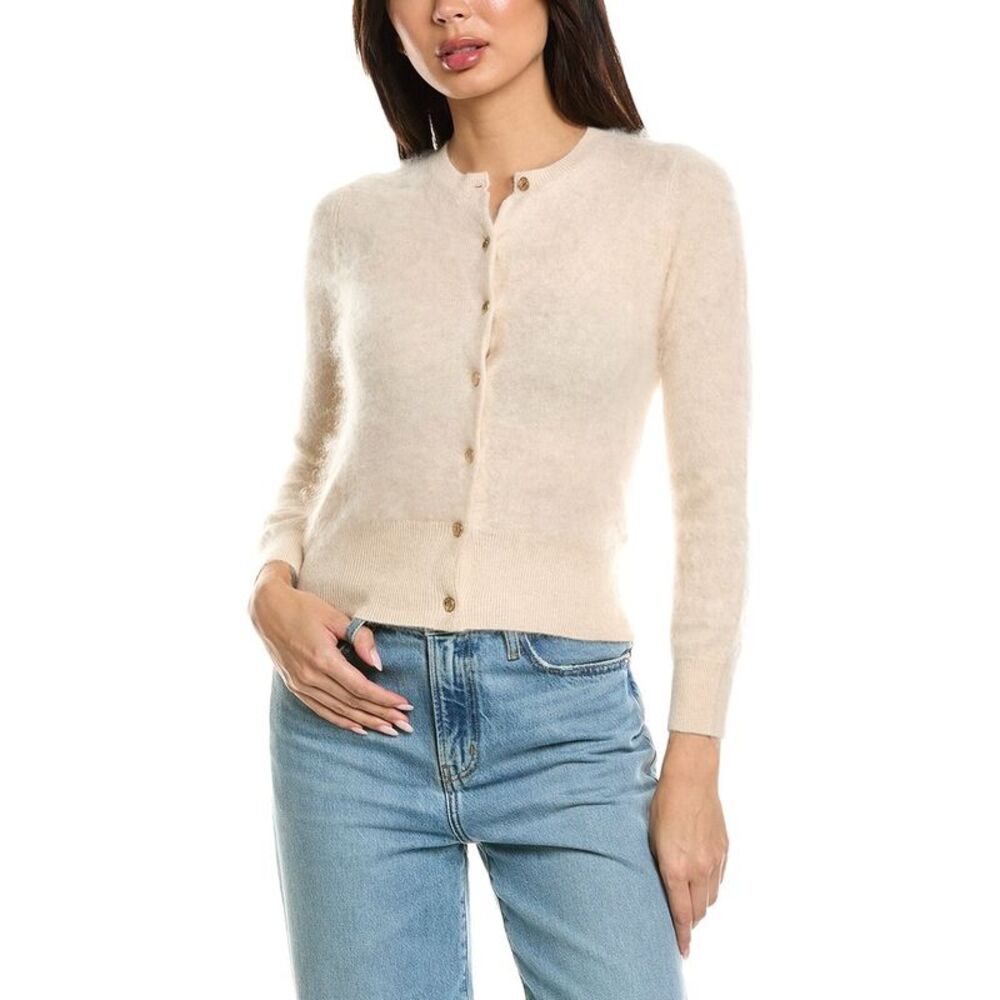 Brodie Cashmere Womens  Brushed Chelsea 100% Cashmere Cardigan, White